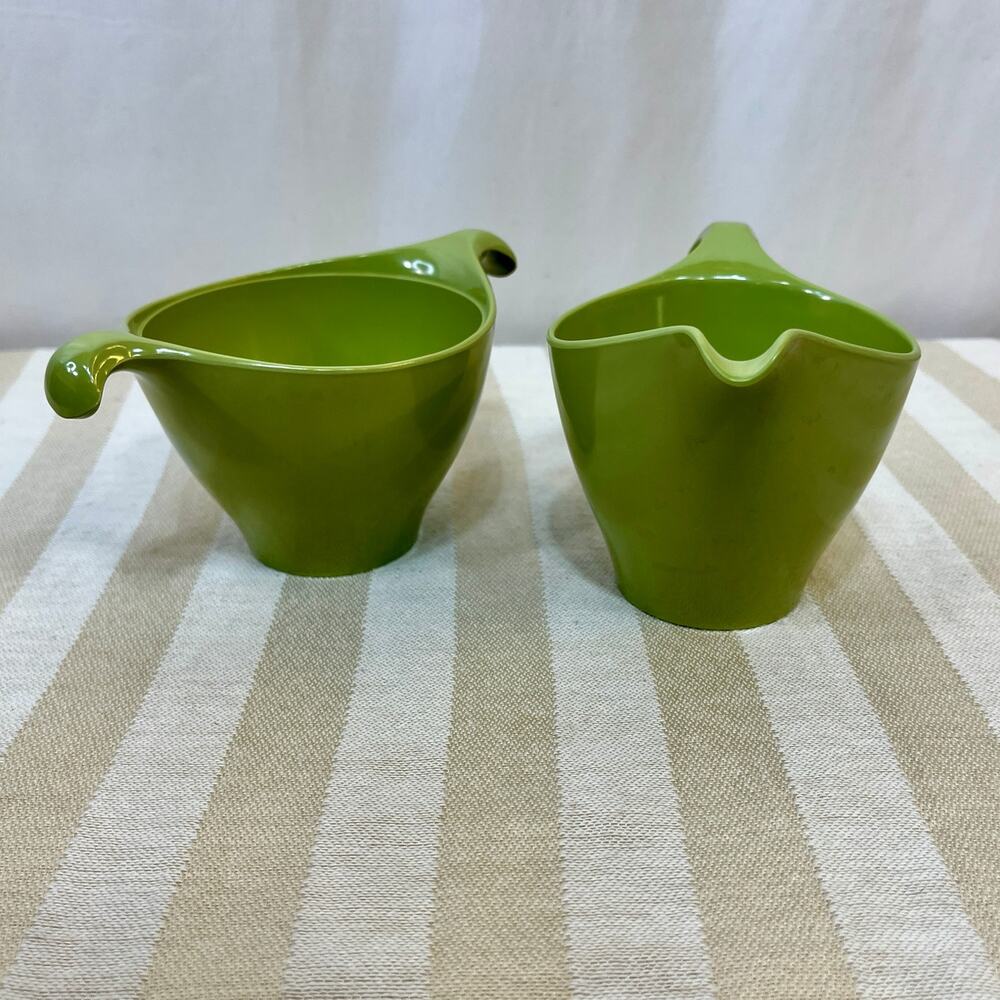 Lenox Ware Sugar W/ Missing Lid + Creamer Melamine Avocado Green MCM 70s